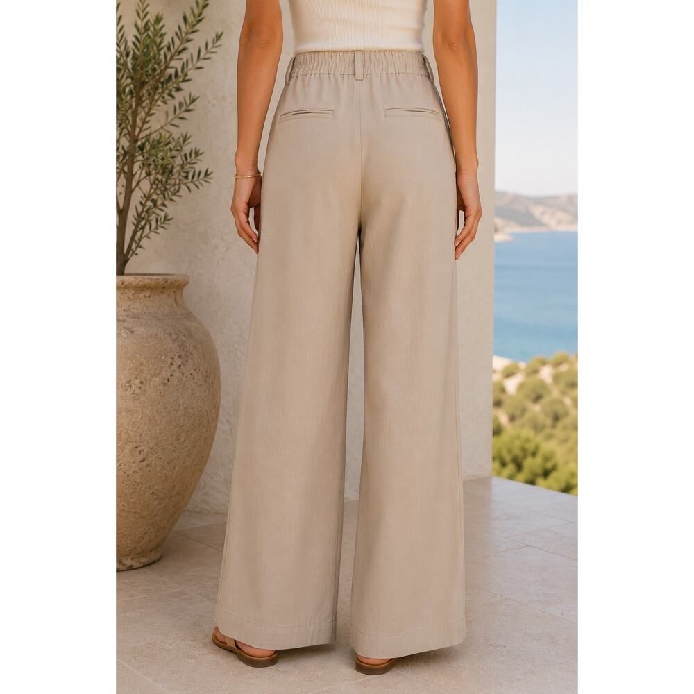 Madewell Wide Leg Pleated Trouser Pants 10 Khaki TENCEL Capsule Minimalist Luxe - Picture 3 of 15